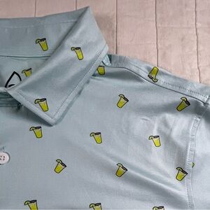 Deolax Margarita Light Blue Patterned Men's Polo Golf Shirt Large
